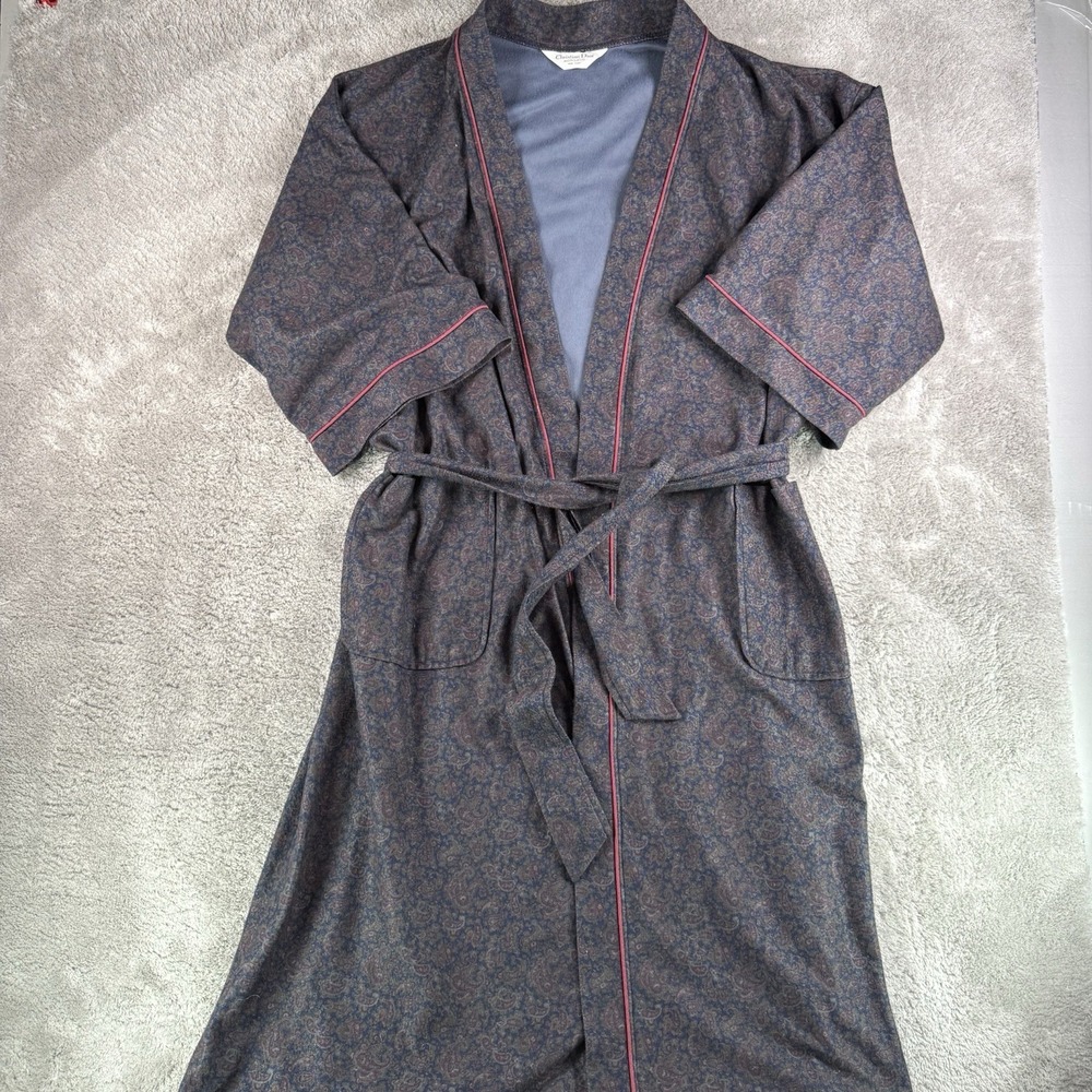 Christian Dior Vintage USA Paisley Robe Mens One Size Blue Belted Monsieur